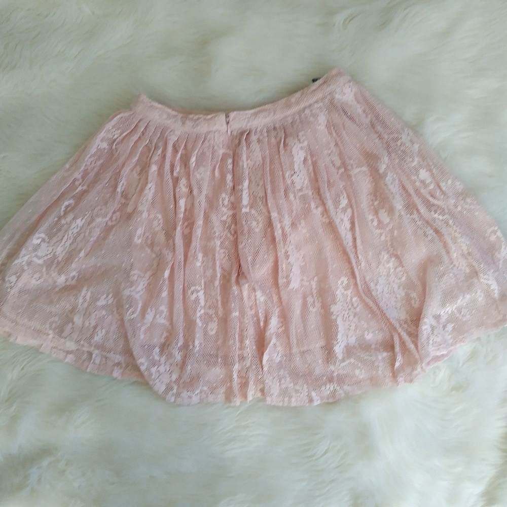 Pink lace high waist A line skirt